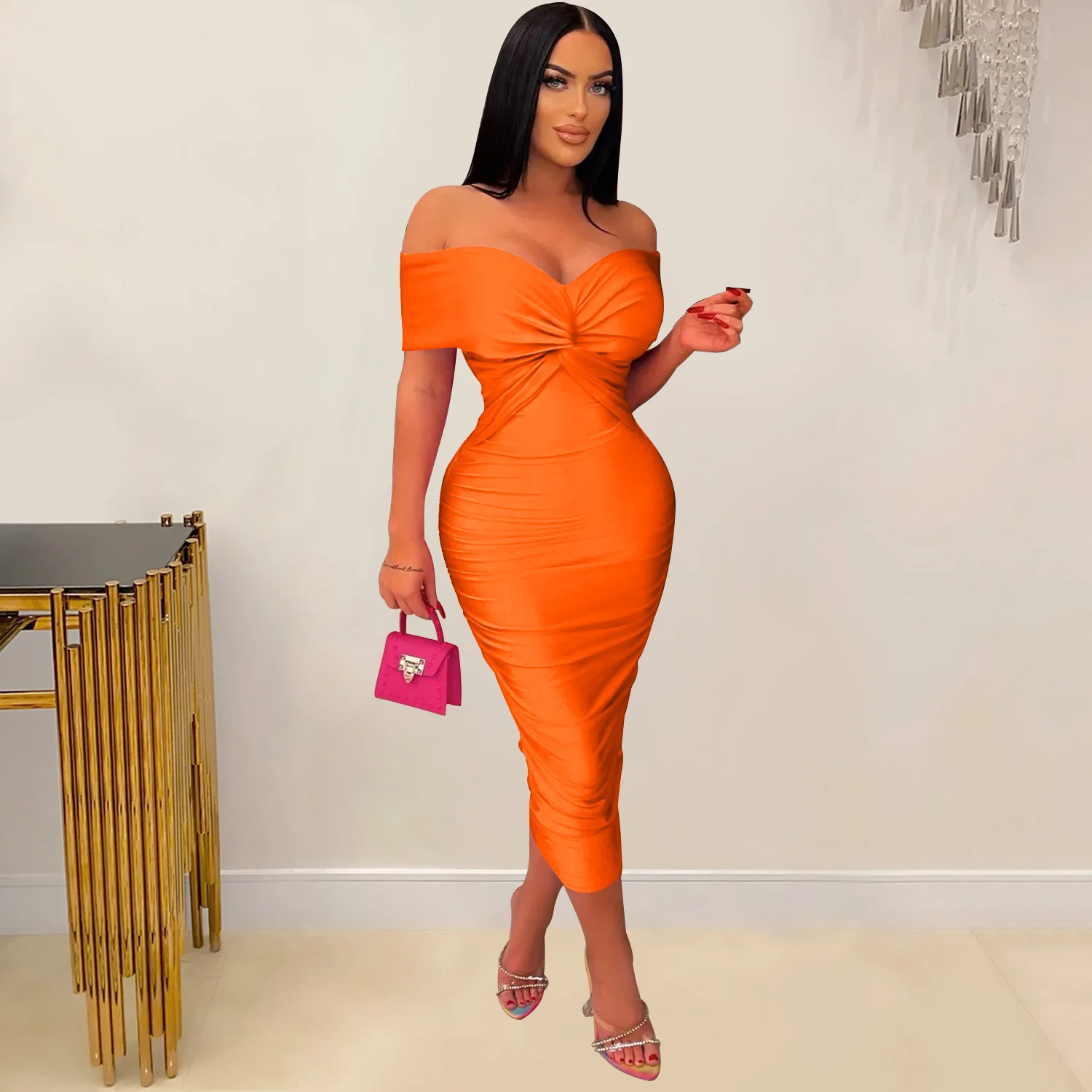 

Женское облегающее платье без бретелек, однотонное Плиссированное Клубное платье без рукавов и с запахом на бедрах, весна-лето