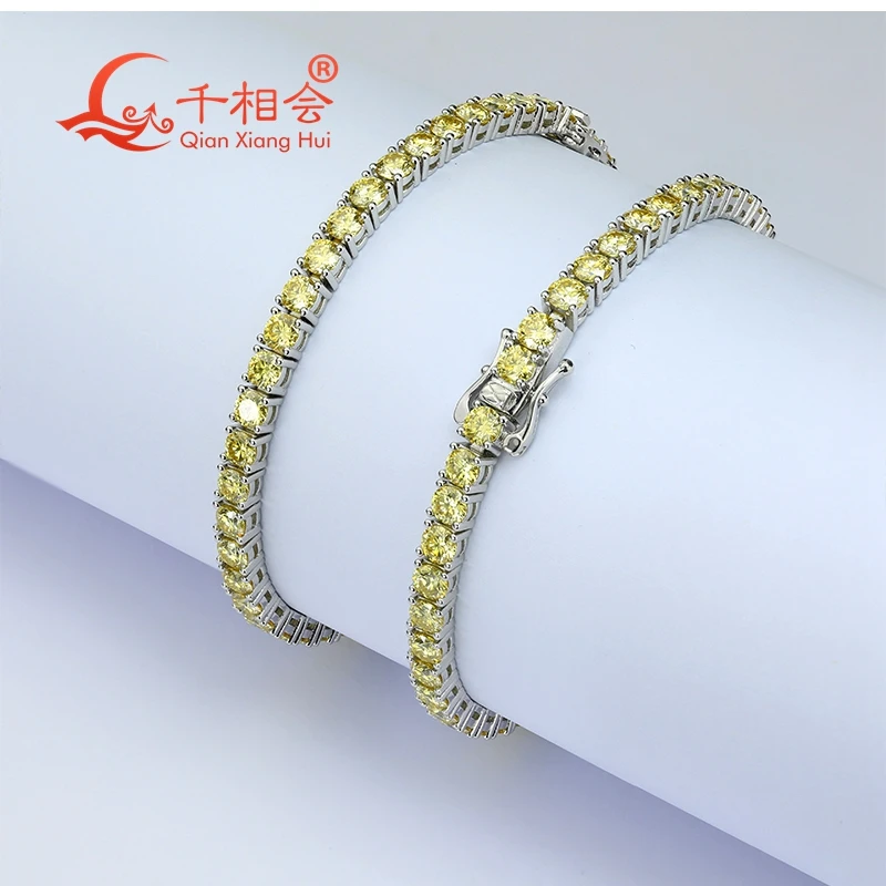 14k real gold 3mm 4mm 5mm Fashion Vivid yellow  color  Moissanite Tennis Bracelet Iced Out  Bracelet  Luxury jewelry