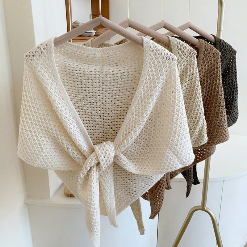 

Winter Triangle Knitted Women Scarf Luxury Design Hallow Out Knitting Solid Colors Shawl Wraps Neck Decorative Shrugs Pashmina