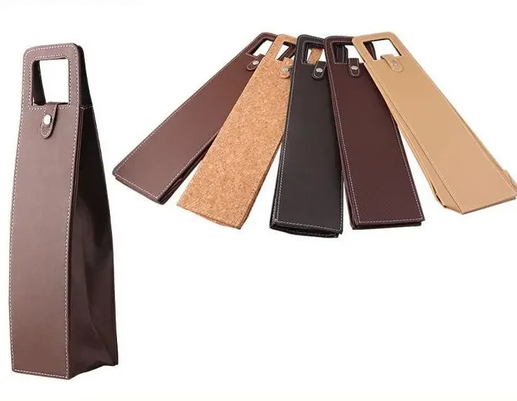 

Wine Bottle Carrying Bag Portable Tote Bag PU Leather Wine Bag with Handle for Christmas Holiday Decor Retail BBQ Single Bottle