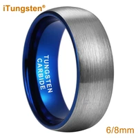 itungsten 6mm 8mm blue tungsten carbide ring for men women engagement wedding band fashion jewelry domed brushed comfort fit