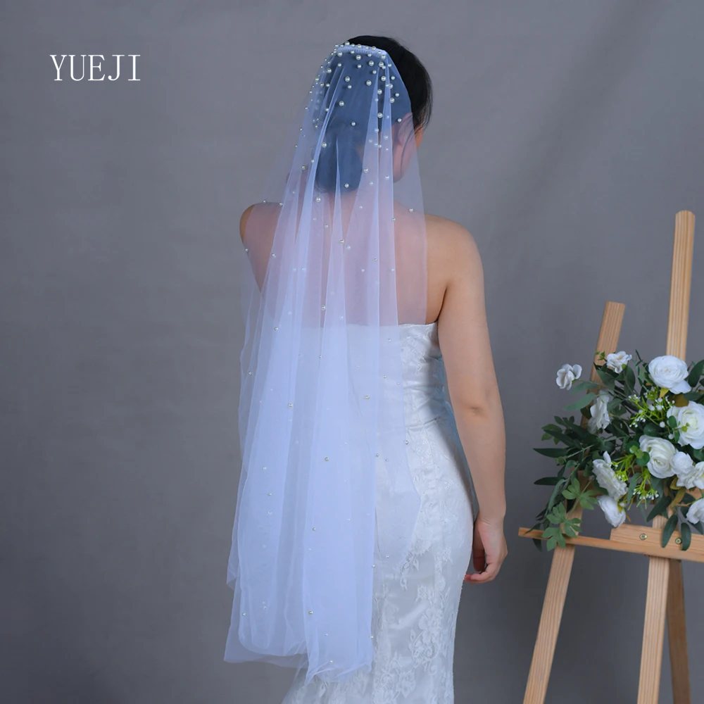 YUEJI Простая Hochzeitschleier жемчужная фата однослойная Velo Tipo Catedral Complementos De Boda YJ180 с