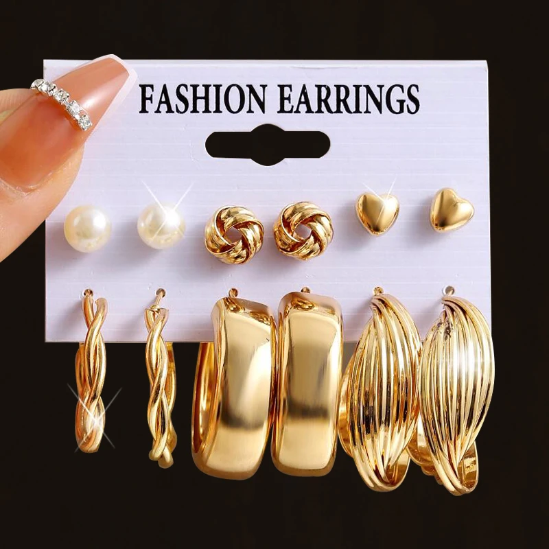 17KM Pearl Acrylic Dangle Earrings Set Geometric Butterfly Twist Hoop Earrings for Women Metal Gold Color Circle Trendy Jewelry