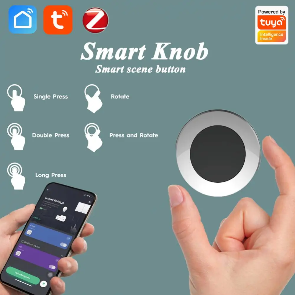 

Zigbee 3.0 Adhesive Wireless Scene Switch Tuya Scene Button Battery Powered Smart Scene Knob Work With Zigbee Gateway Smart Life