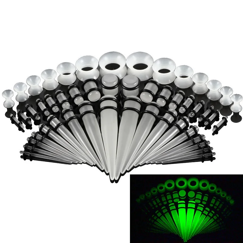 Gofei Brand 50PCS Acrylic Ear Gauge Stretching Kit 14-00G Silicone Ear Gauge Plug Tunnel Flesh Taper Gauge Set Stretcher