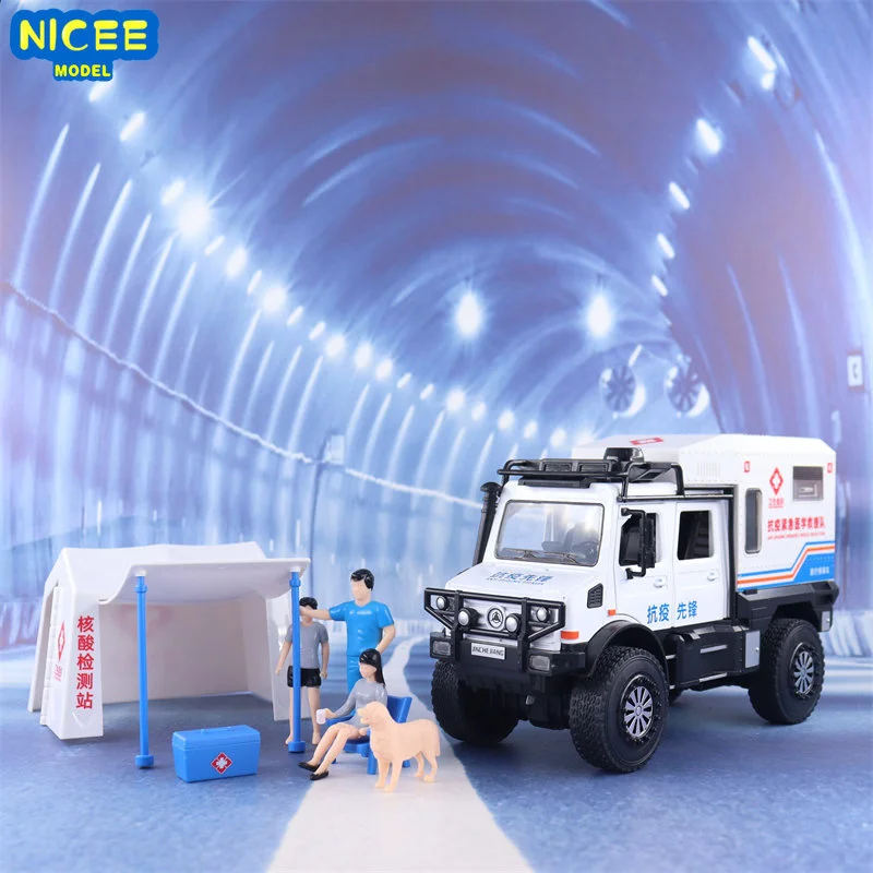 

1:20 UNIMOG ambulance High Simulation Diecast Metal Alloy Model car Pull Back Sound Light Car Children Gift Collection F561