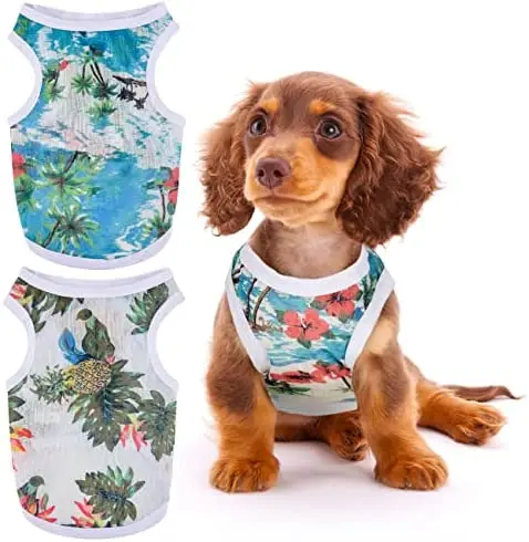 

2PCS Hawaiian Dog Shirt for Small Dog 2 Pack Dog T Shirt (Small, Blue,White)