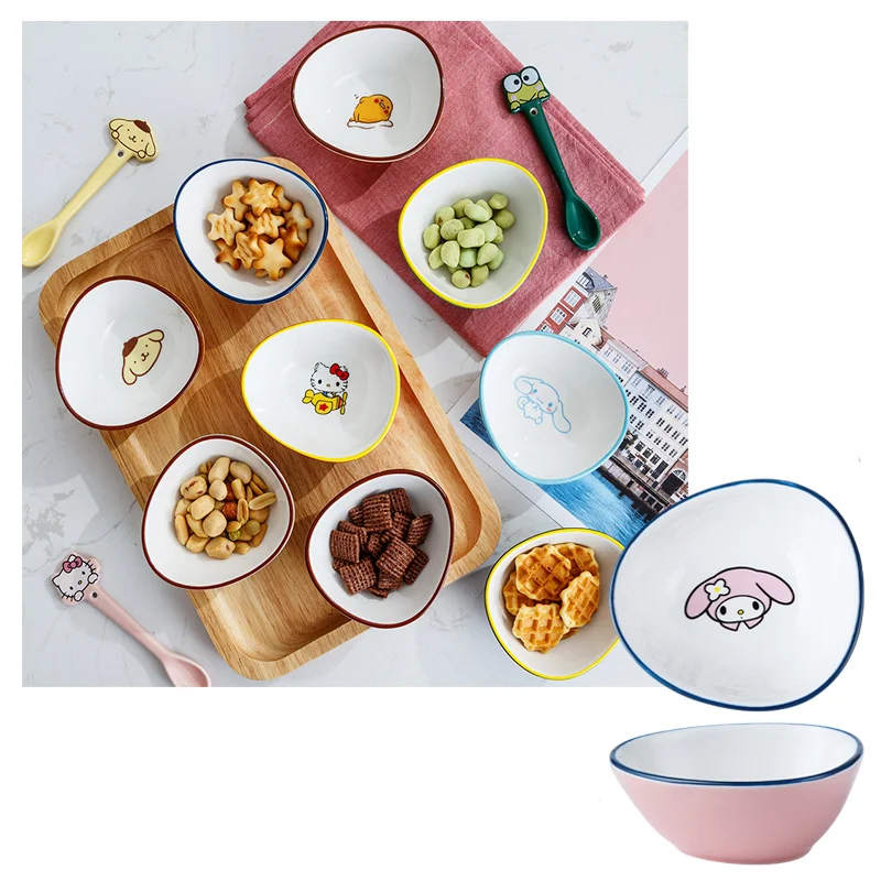 

Anime My Melody KT Cat Purin Dog Cinnamoroll Cute Cartoon Ceramic Seasoning Saucer Kawaii Creative Snack Plate Bowl Tableware