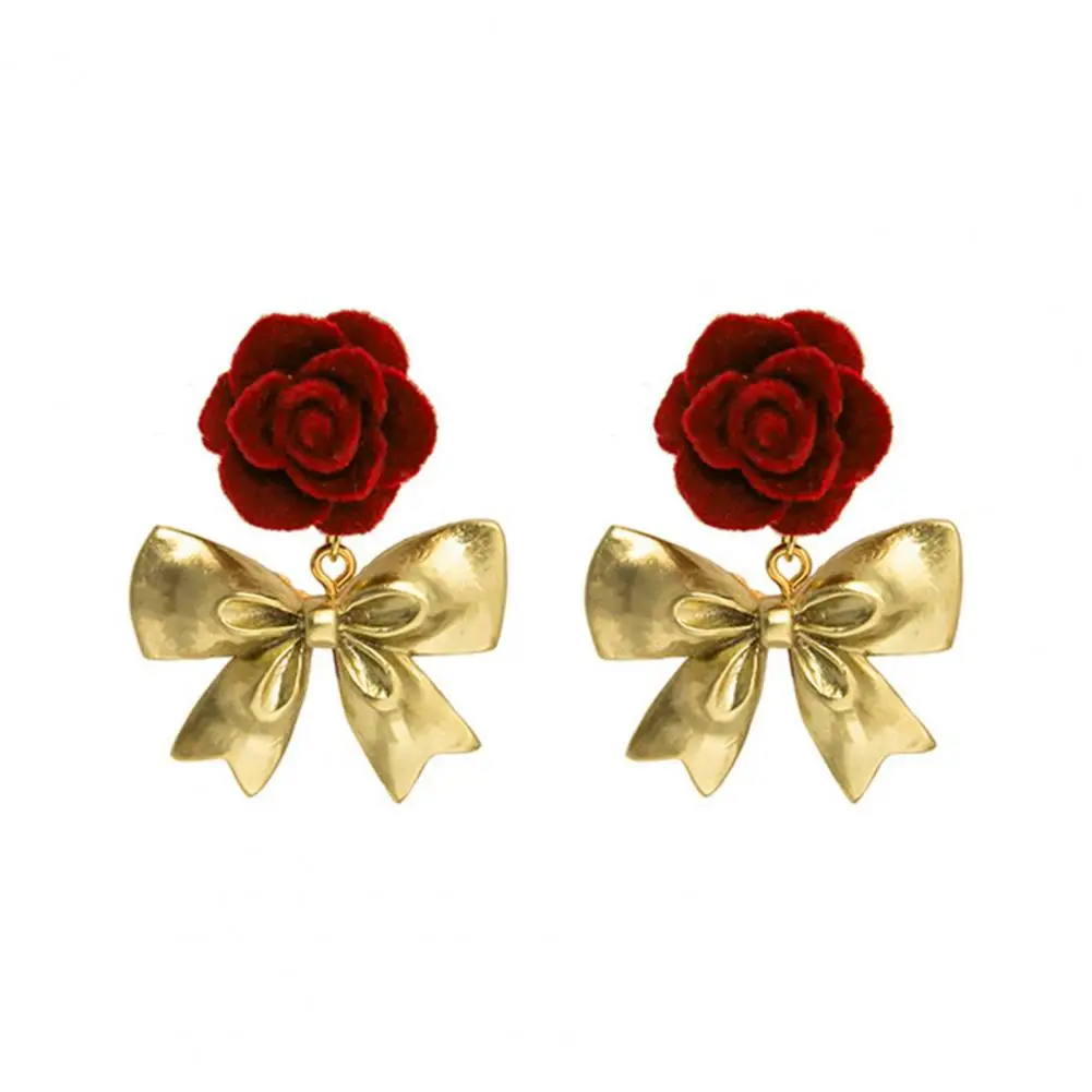 

1 Pair Attractive Eardrops Hypoallergenic Ear Studs Frosted Texture Retro Rose Flower Drop Dangle Earrings Decoration