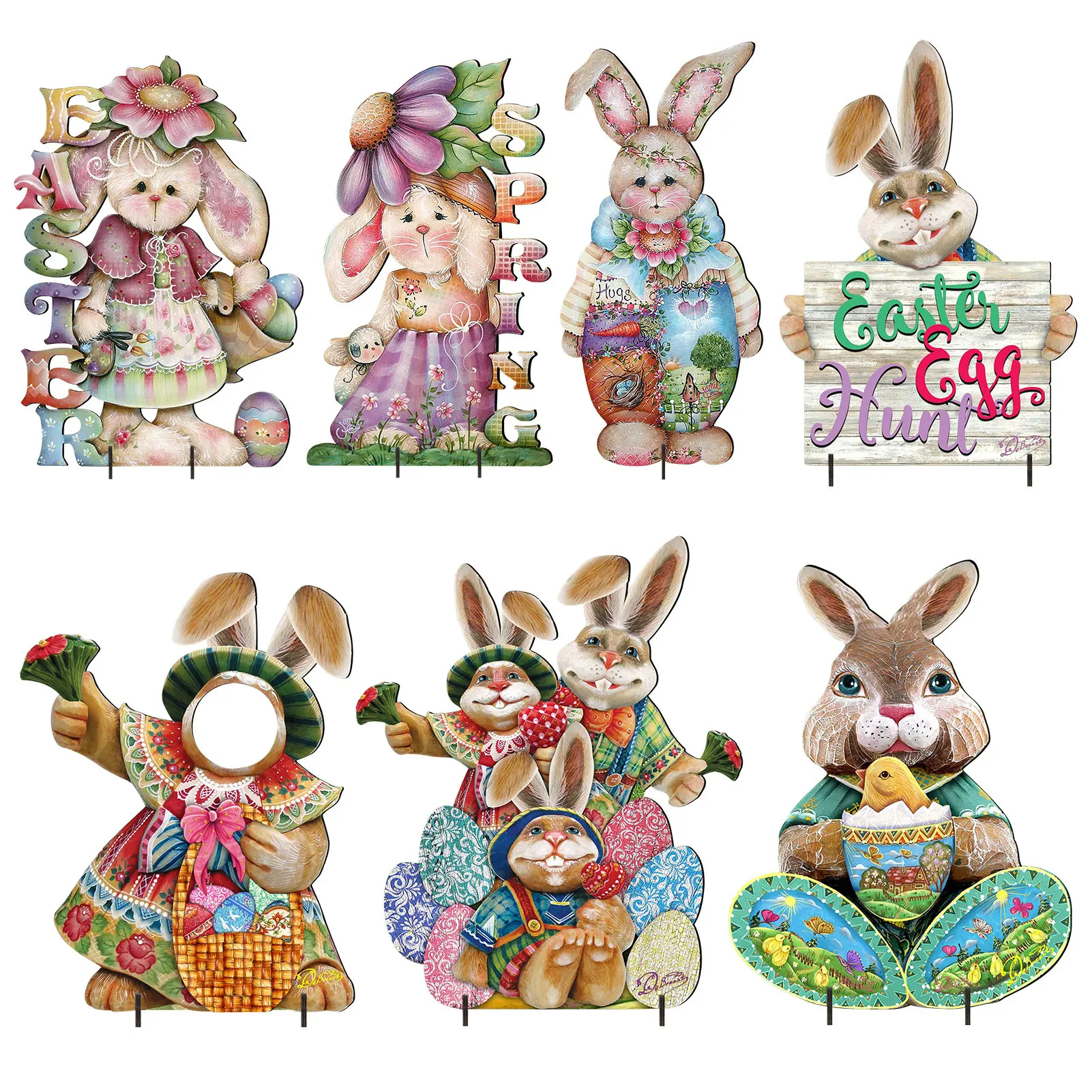 

Пасхальные ярдовые знаки, пасхальное уличное украшение, ПВХ знаки на колышке газона, корзина с яйцами, кролик, водонепроницаемый садовый де...