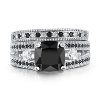 wholesale 2 pcsset fashion black zircon ring set for women party engagement female jewelry hand accessories size 5 12