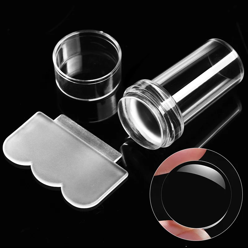 Nail Salon 2.4cm Pure Clear Jelly Nail Art Stamper Scraper Set Print Silicone Marshmallow Nail Stamp Stamping Tools