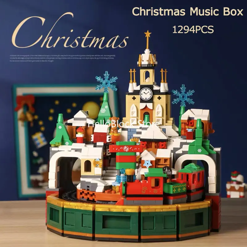 

Идея, Санта Клаус, музыкальная шкатулка, строительный блок, Рождественский музыкальный замок, кирпичи, модель, креативные экспертные игрушки, наборы для детей, рождественский подарок MOC