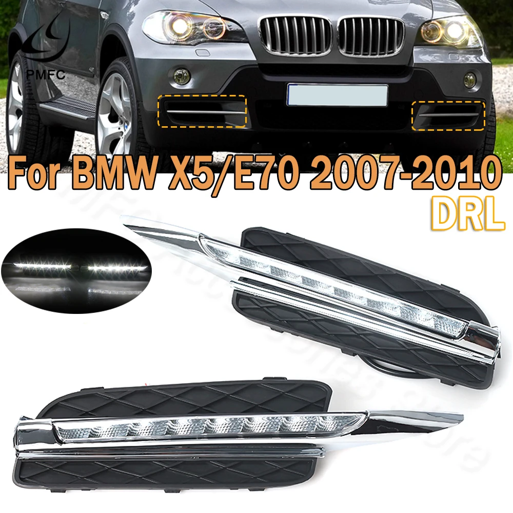 PMFC 2Pcs LED DRL Daylight Daytime Running Lights Waterproof Headlamp Assembly Light Cover For BMW X5 E70 2007 2008 2009 2010