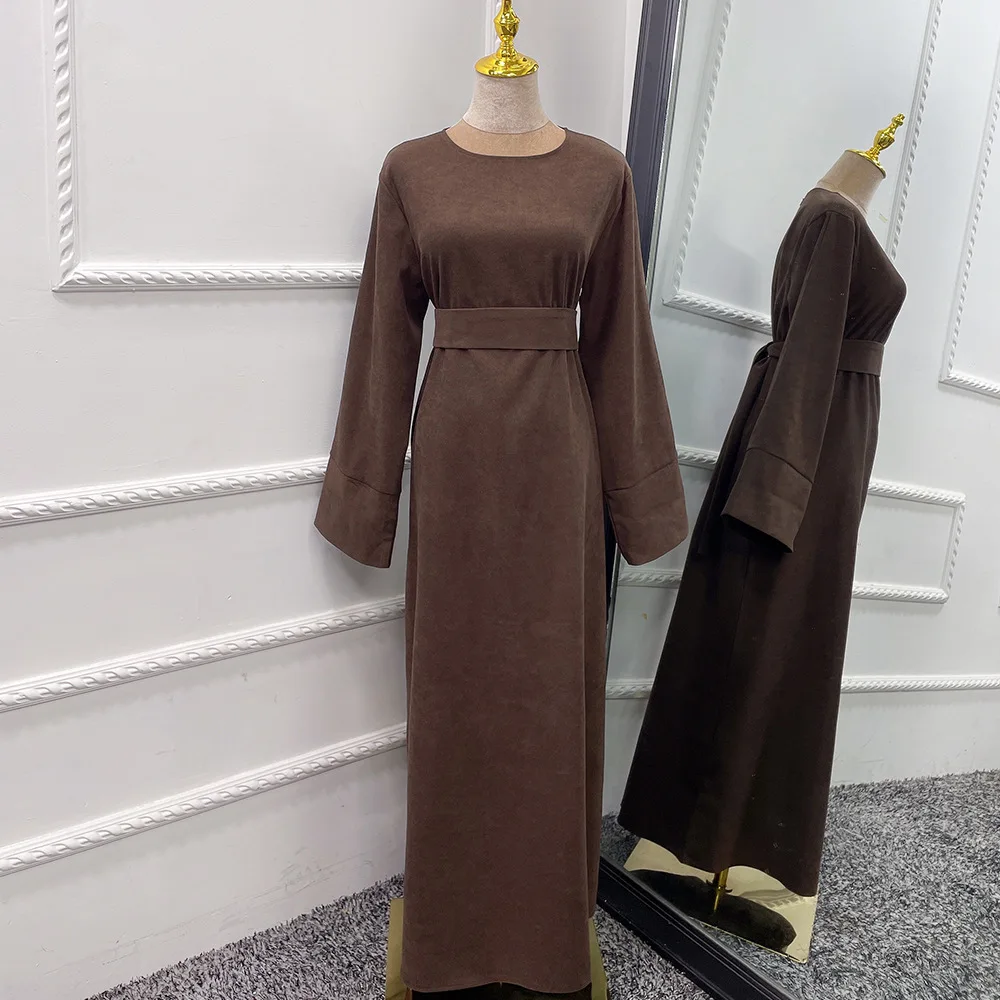 2023 Dubai Turkey Middle East Spring and Autumn Solid Color Tunic Dress Robe Femme Muslim Maxi Vestidos Elegantes Para Mujer
