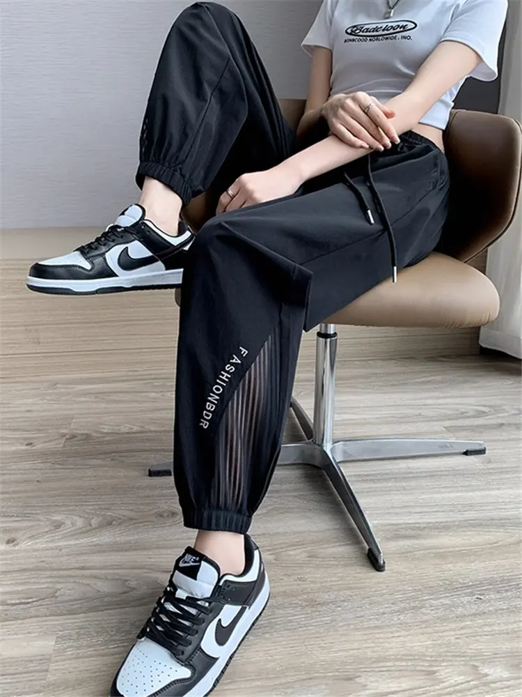 Plus Size Clearance Leak-Picking ~ Ice Silk Quick-Drng Sweat pants Women Summer Thin Sunscreen Pants Mesh Capri Ankle-tied Ha...