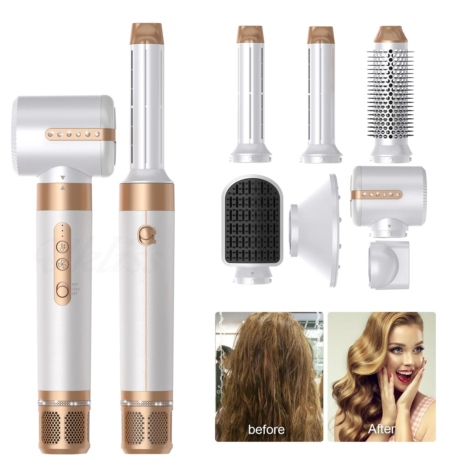 

7 In 1 Hair Dryer Brushless Motor High Speed Hair Dryers Negative Ion Blow Dryer Hot Air Styling Brush Automatic Curling Iron