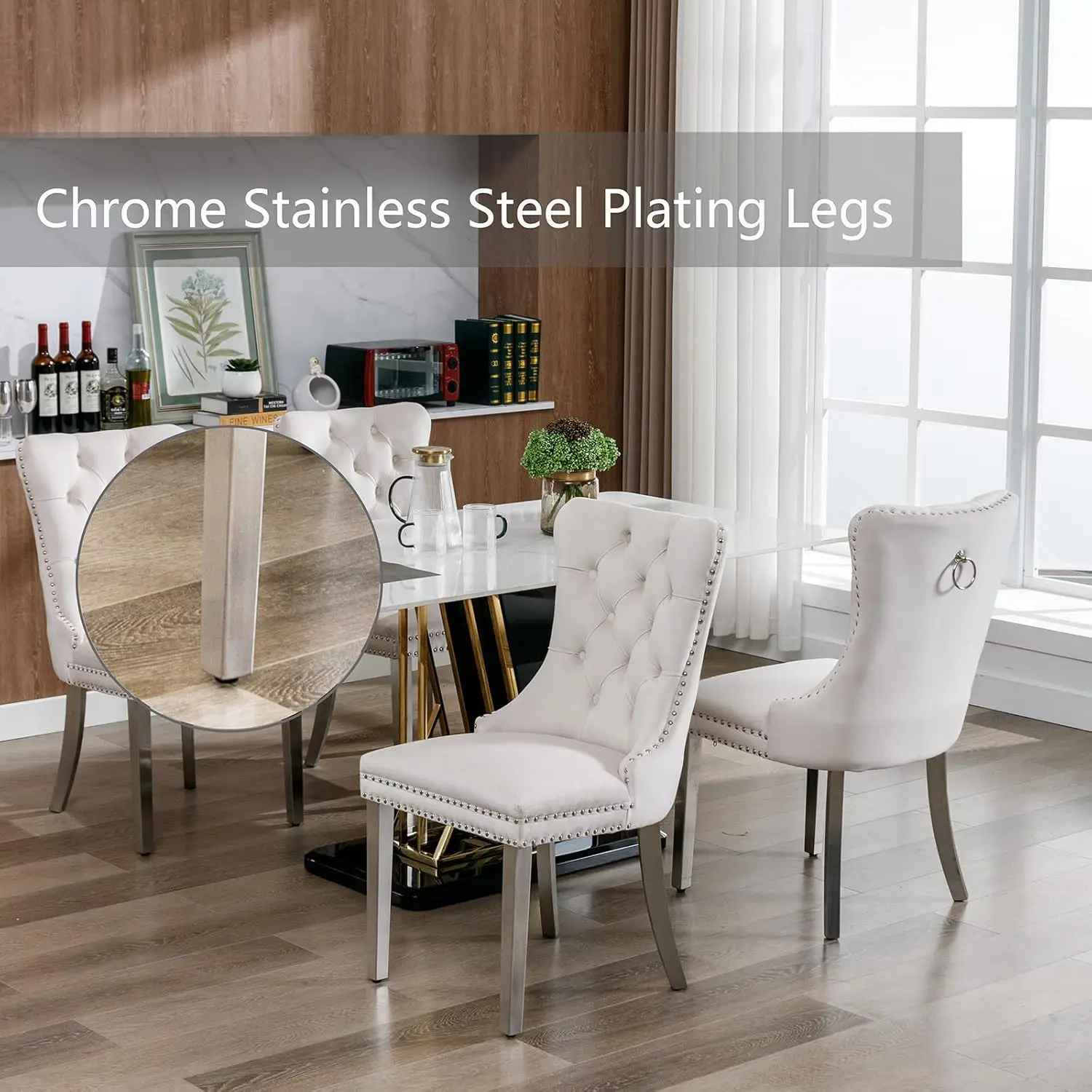 Набор бархатных обеденных стульев из 6 шт. мягкие стулья для столовой с отделкой