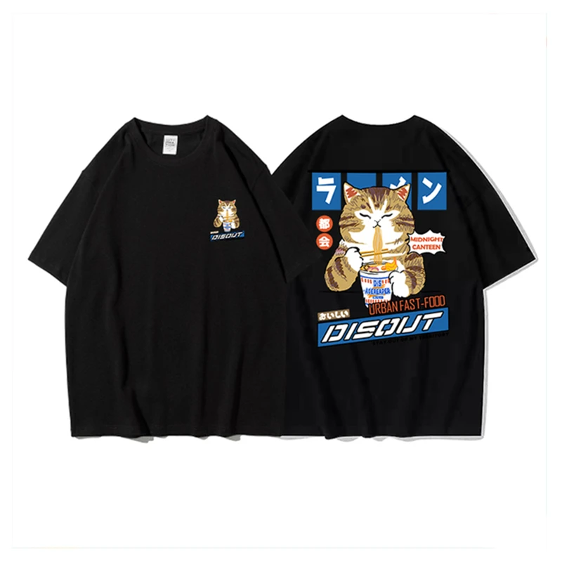 

Japanese Men's T-shirt Privathinker Cat Cartoon Pattern Casual Children's Women's T-shirt Oversized Loose Short-sleeved Short