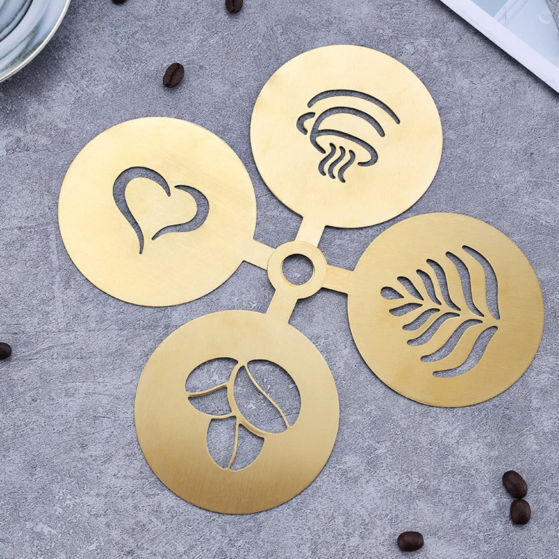 

Four Pieces Stainless Steel Coffee Stencil Latte Cappuccino Decorating Stencils Cake Cookie Spray Paint Art Baking Mold Coffee