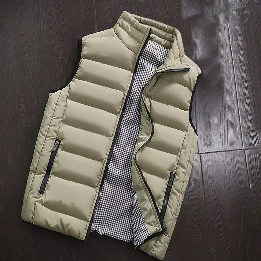 

Hot Sale Men Vest Coat Fabulous Waterproof All Match Padded Thick Stand Collar Business Winter Waistcoat for Daily Wear