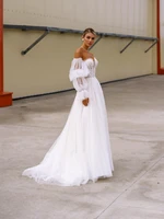a line floor length removable puff long sleeves wedding dresses for women 2022 bohemian sweetheart sweep train bridal gowns