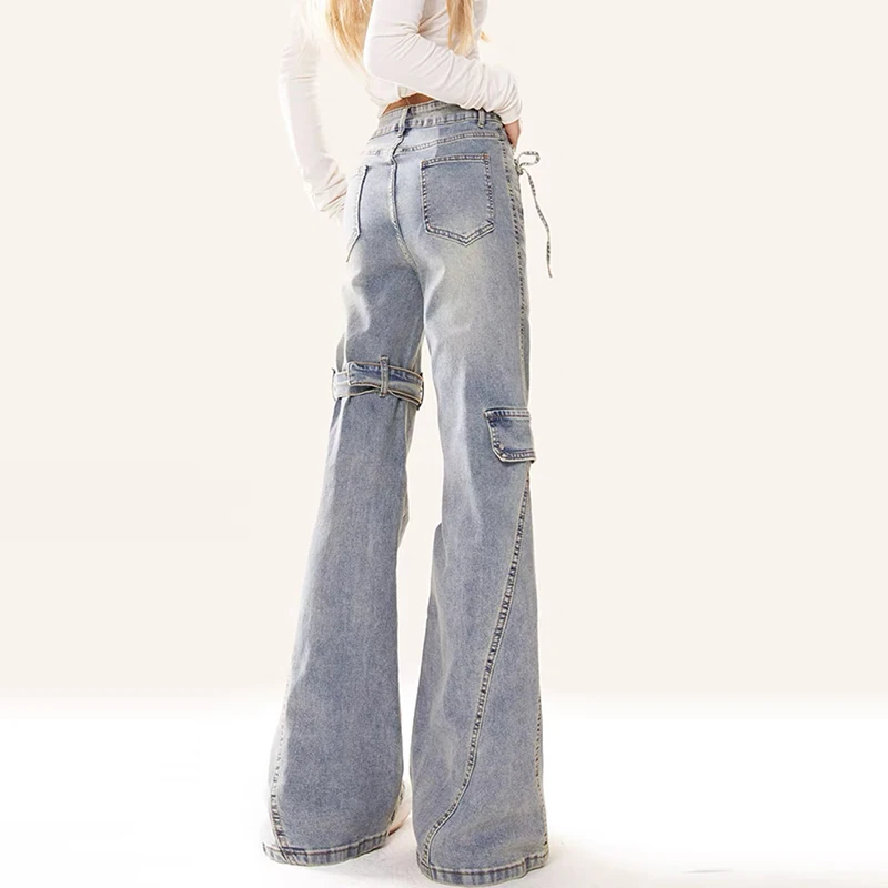 Женские брюки-карго Goblin Core Harajuku Bell Bottoms Gyaru с низкой посадкой в стиле гранж Y2k