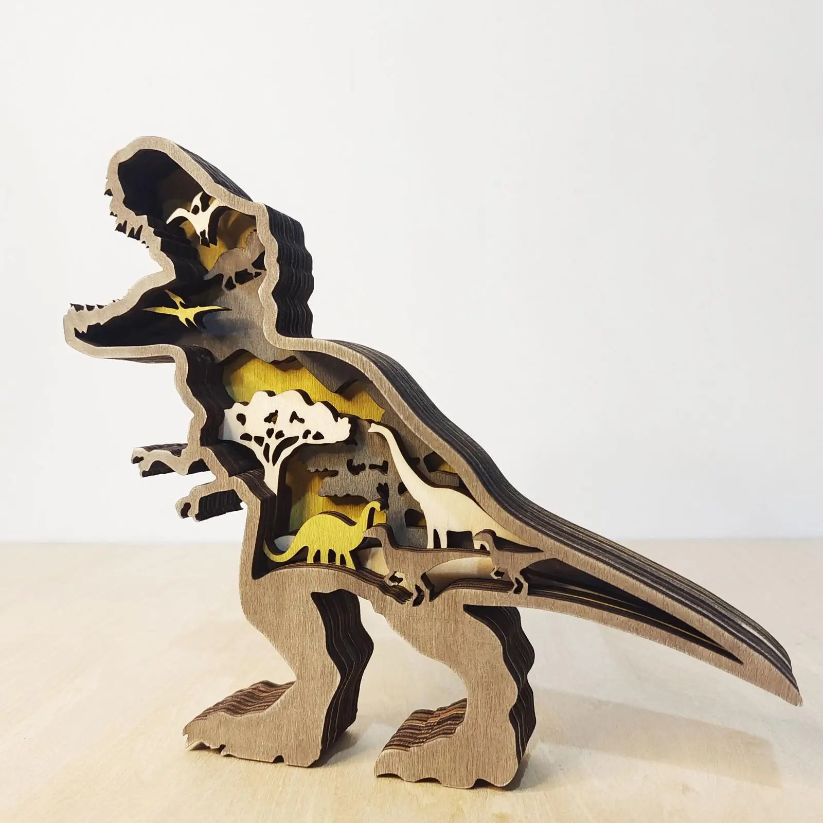 

Christmas Wooden Decoration Hollow Multi-layer Dinosaur LED Light Ornament Office Accessories Forest Ornament Animal Figurines