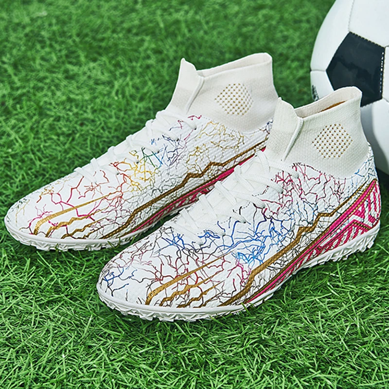 Teenagers Electroplated Sole Football Shoes Lightweight Anti-slip Male Soccer Boots Black and White Matching Style Cleats New In