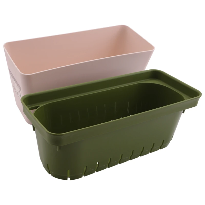 

Self Watering Planter Pot Rectangle 10.5 Inch Set Of 3, Plastic Plant Pot With Visual Water Level Window