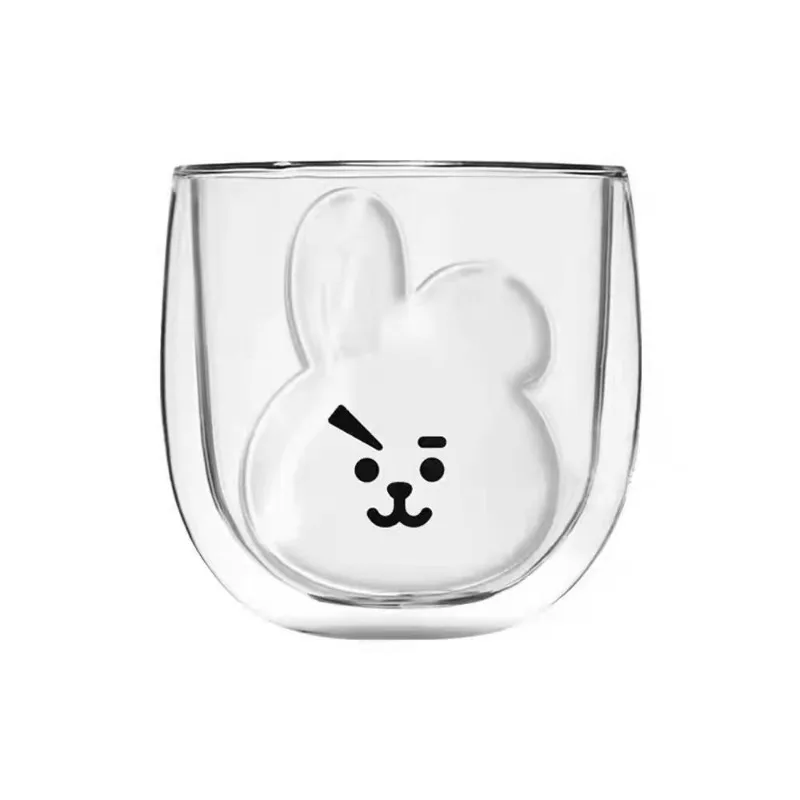 Фото BT21 Прозрачная стеклянная чашка, двухслойная термозащита TATA CHIMMY COOKY, бытовые чашки для кофе с молоком №3