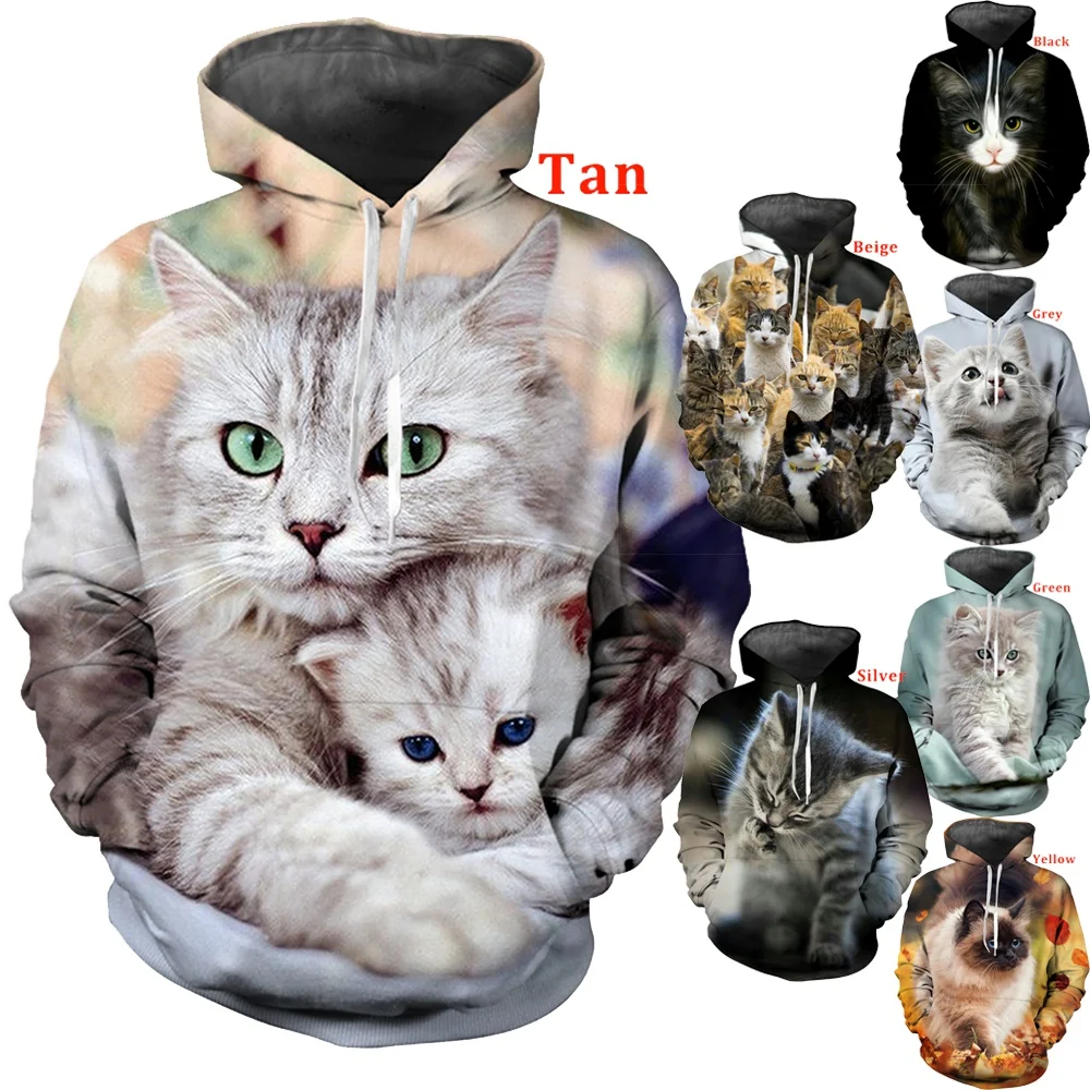 

Men/Women Hipster Cats Hoodies Cool Cat Print 3D Hooded Sweatshirts Pullovers XS-5XL