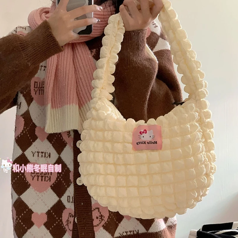 

Hello Kitty Cat Jk Lolita Girl Plush Bag Y2k Gentle Fashion Kawaii Handbags Women Shopping Storage Bags Messenger Female Tote