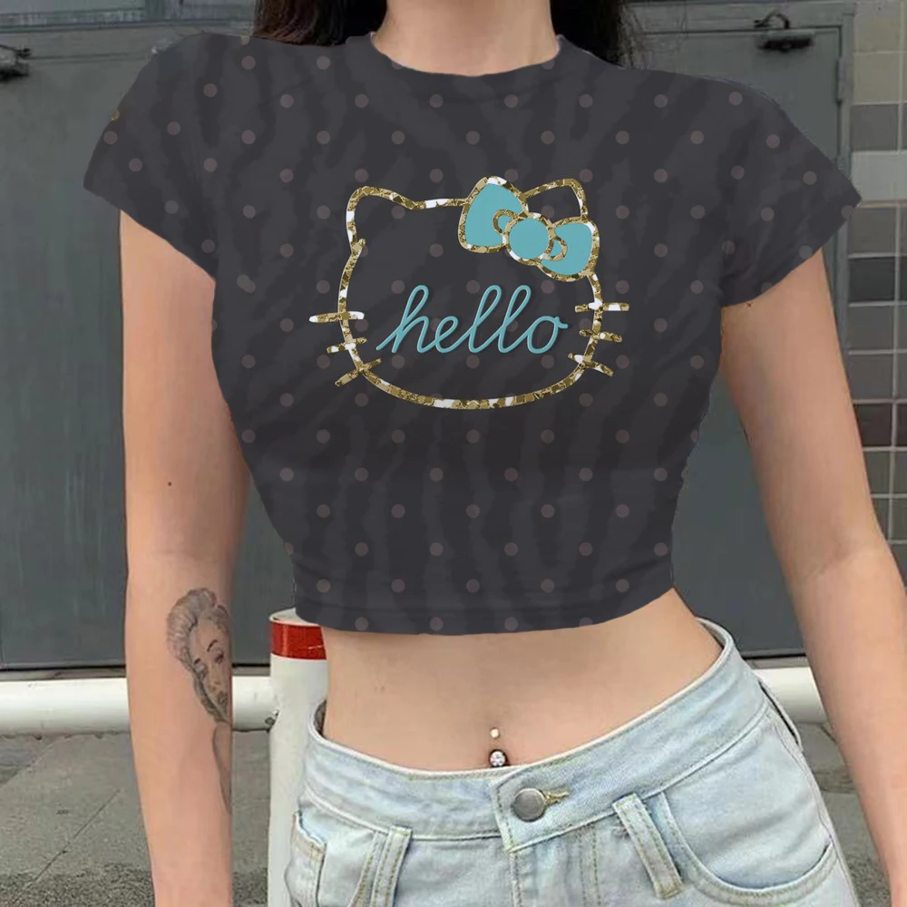 

Женская футболка с коротким рукавом и круглым вырезом, с принтом Hello Kitty