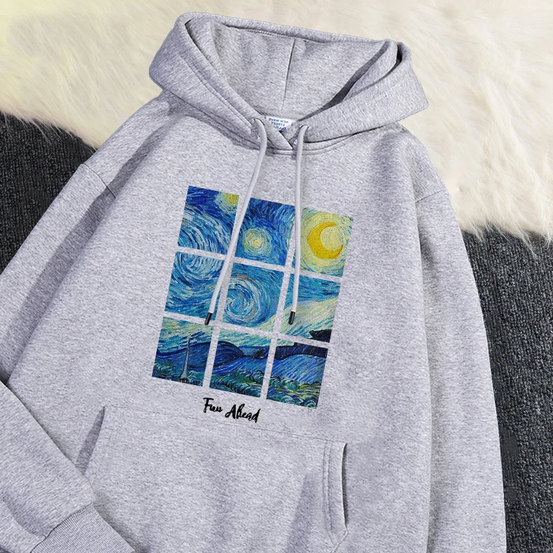 Женские осенне-зимние пуловеры с капюшоном и мультяшным принтом звезд небом