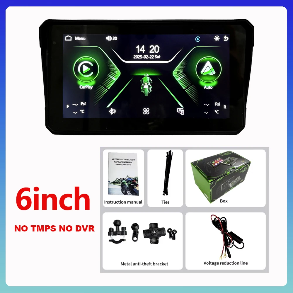 

6,0-дюймовый для навигационного мотоцикла, водонепроницаемый Apple Carplay, экран, портативная камера для мотоцикла, монитор DVR, WIFI TMPS