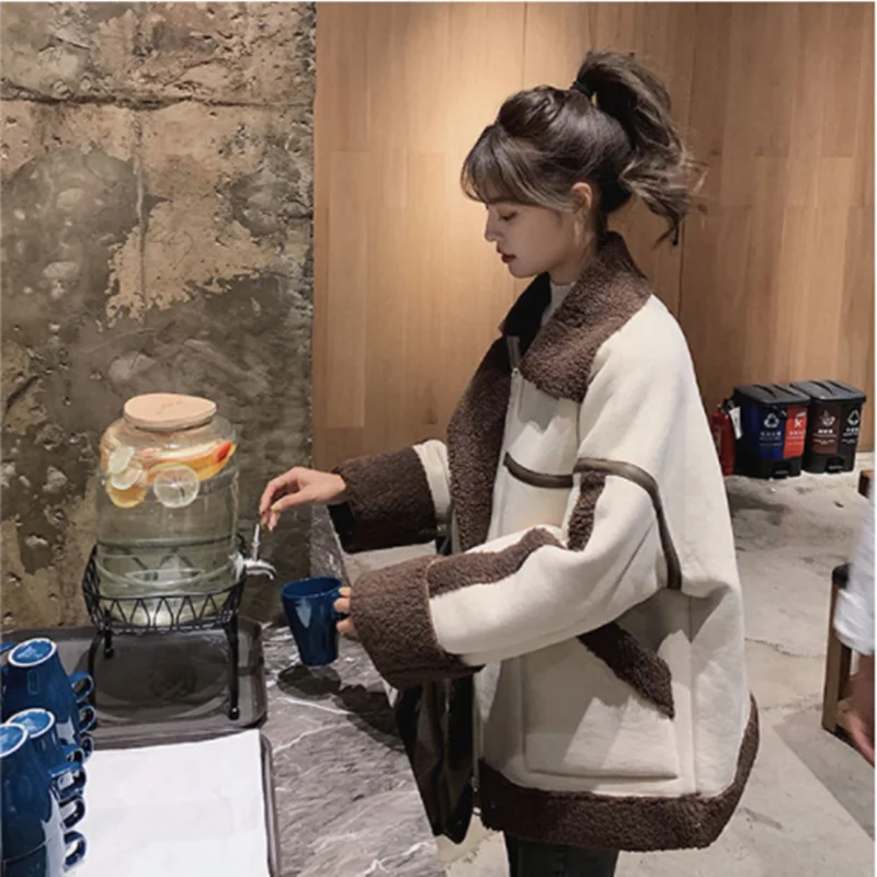 Women Autumn Winter Fashion Jacket Female Faux Fur Leather Jackets Lambwool Shirling Furry Ladies Vintage Coat tendy vintage