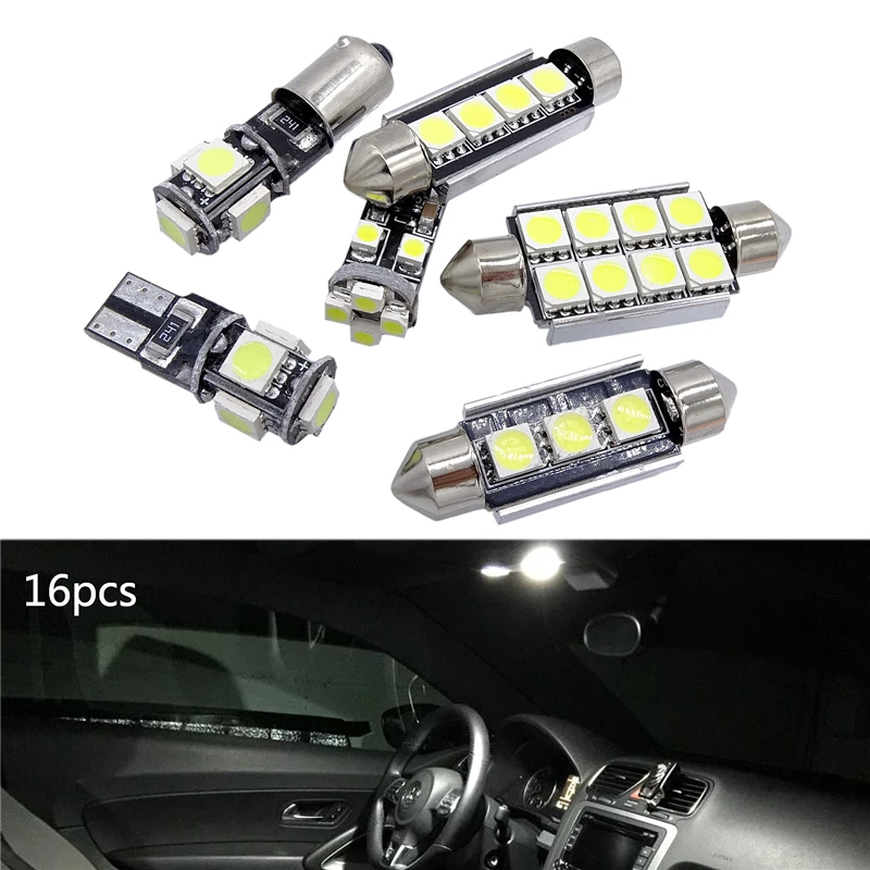 

16Pcs Car White LED Reading Lights Dome Map Lamps Accessories for Volkswagen VW Automobile Interior Trunk Light Bulbs Kit