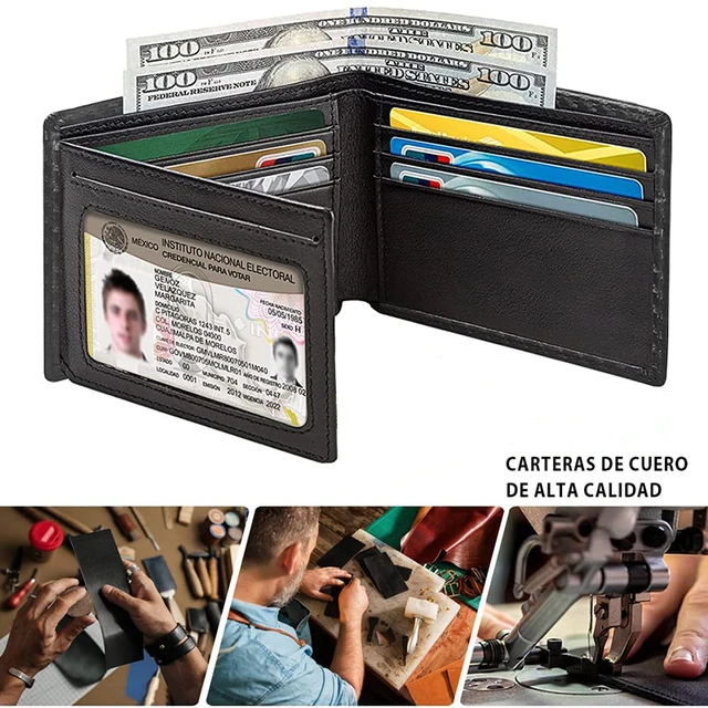 Slim Minimalist Tri-Fold Wallet Carbon Fiber RFID Blocking Men's Wallet With ID Window and 9 Card Slots 3