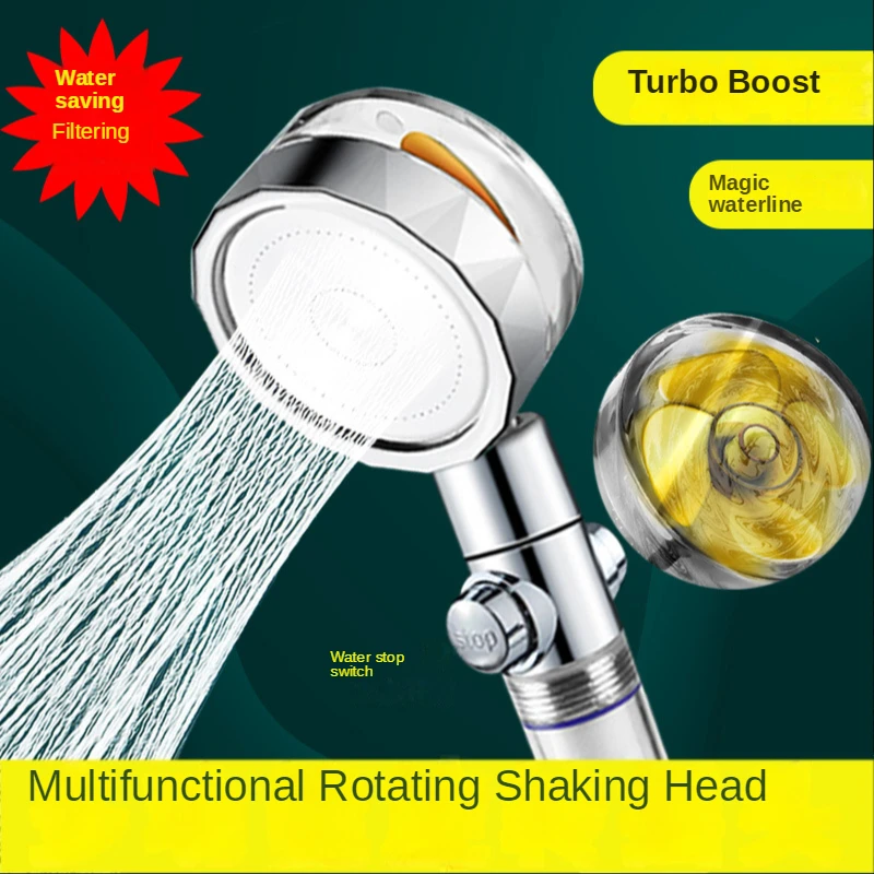 

2021 Shower Head Water Saving Flow 360 Degrees Rotating With Small Fan ABS Rain High Pressure spray Nozzle Bathroom Accessories