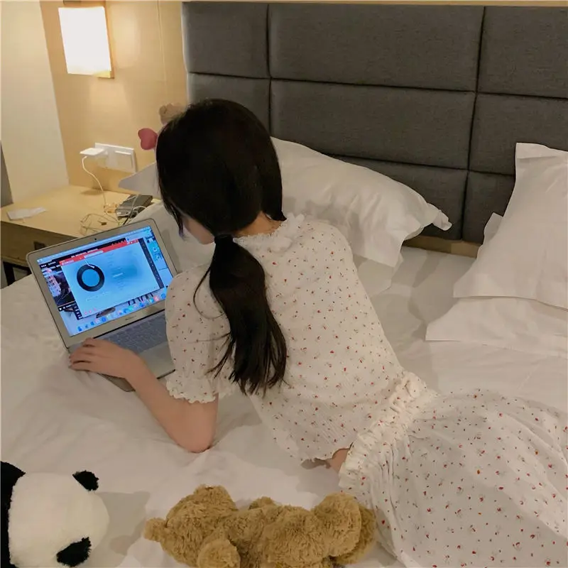 M-XXL Summer Pajamas Women's Short-sleeved Shorts Sweet Home Clothes Suit Soft Bowknot Design Sleepwear