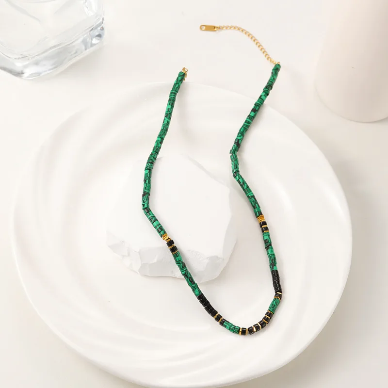 

Natural semi precious stones, multi-color beaded stainless steel necklace with a fashionable versatile design that does not fade