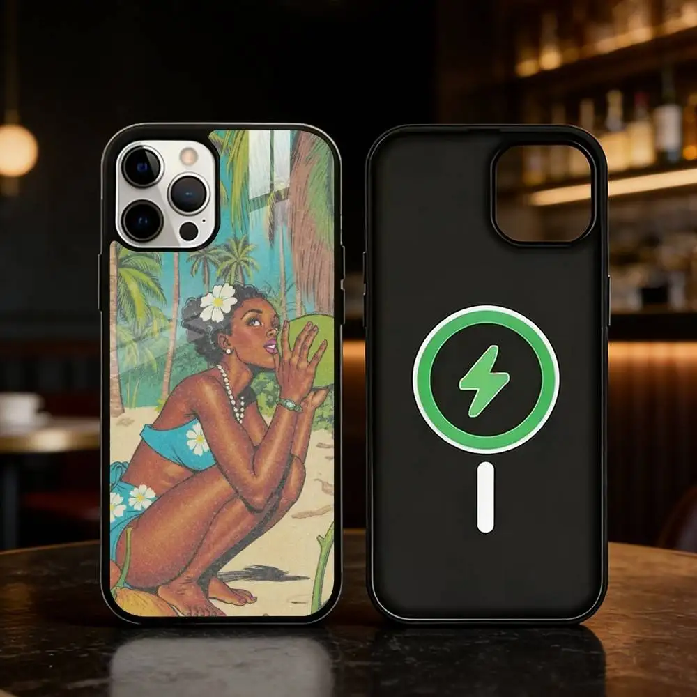 Фото Чехол для телефона Hinano Tahiti Girl Polynesia для iPhone 17 16 15 14 13 12 Pro Max Plus с зеркальной беспроводной магнитной крышкой, 1 шт. №2