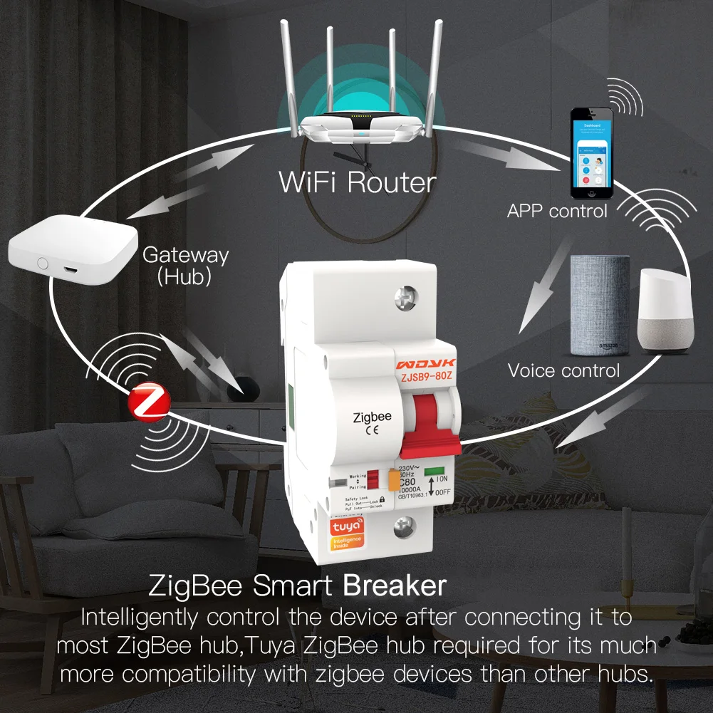 Автоматический выключатель Zigbee Tuya умный двухфазный для Din-рейки защита от