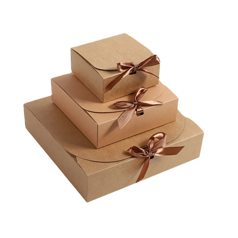 10/20/50pcs Square Kraft Paper Clamshell Gift Packaging Box with Ribbon White Black Candy Box Wedding Decoration Party Supplies