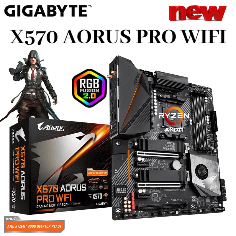 

Gigabyte X570 AORUS PRO WIFI Motherboard Supports AMD Socket AM4 Ryzen CPU DDR4 128GB Memory PCIe 4.0 M.2 RGB ATX Mainboard New