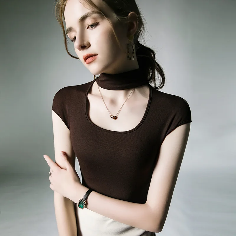 

High Quality 2023 Women Winter T-shirt Hollow Out Halter Female Autumn Sexy Crop Top Clothes Casual Blouses Grace Meeting Y2K
