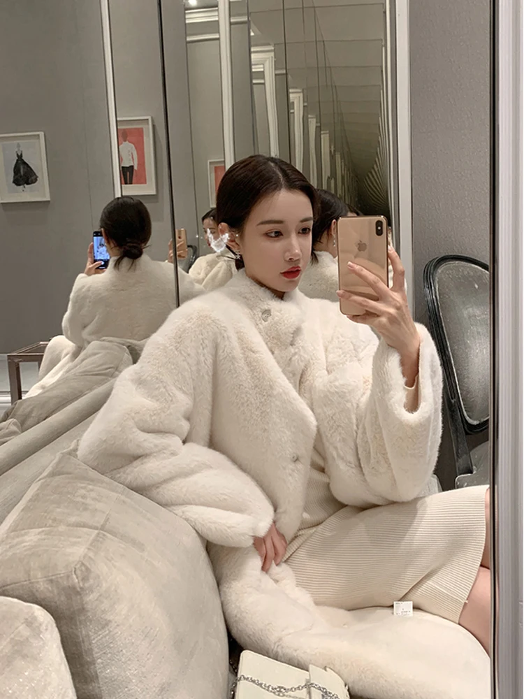 Fur Women's Autumn and Winter New Fashion Imitated Mink Fluff Wool Coat Mid-Length Thickened Fur Integrated Marten Overcoats