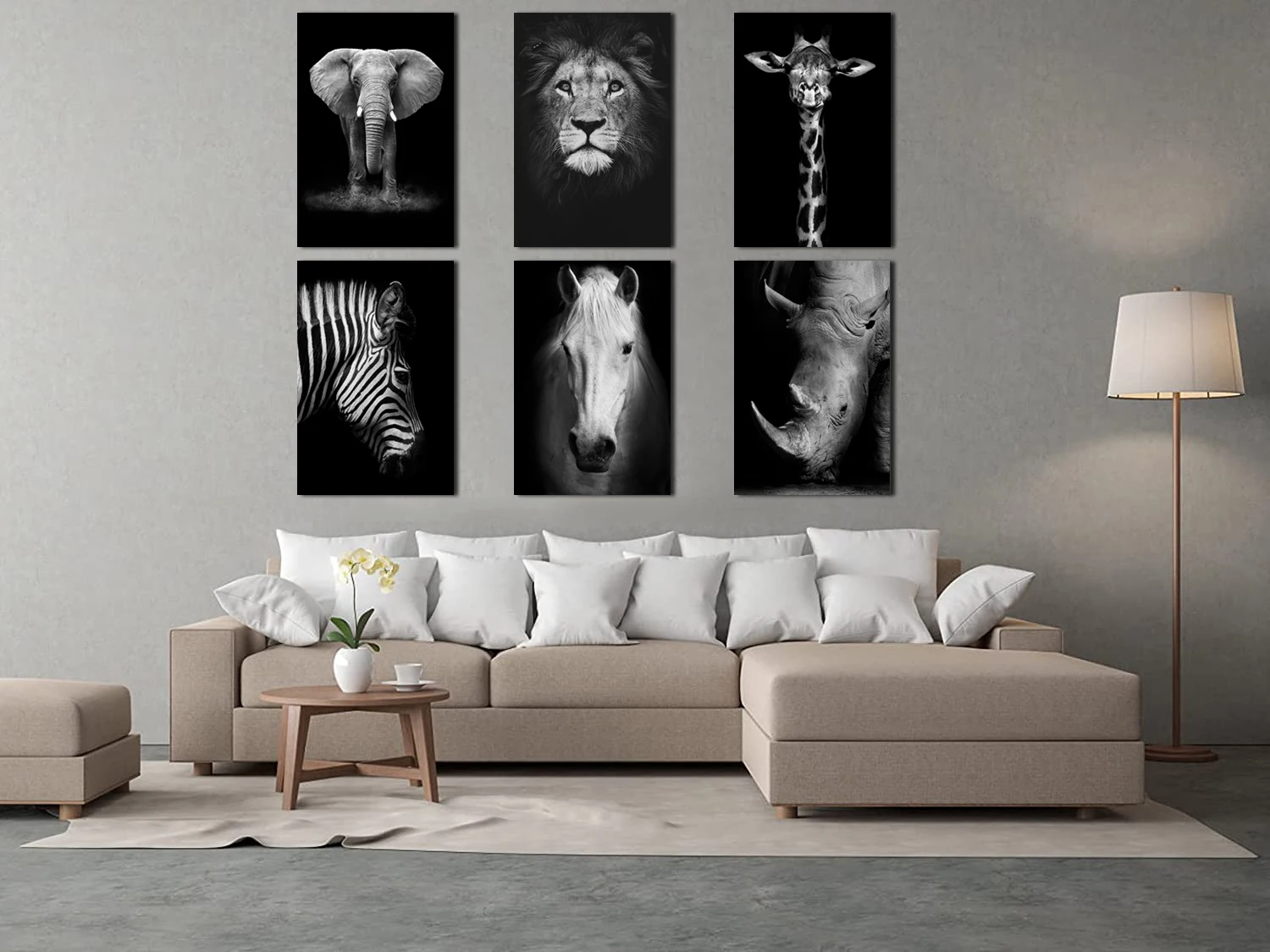 Постер с зеброй в современном минималистичном стиле Львом слоном хиппотом