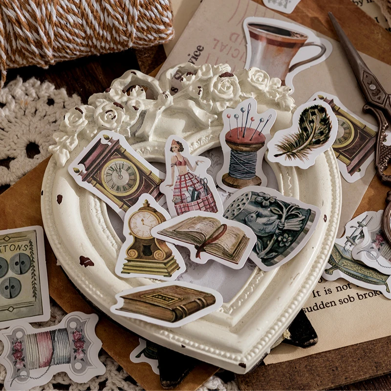 

46Pieces Material Box Stickers Art Hand account Hand vintage Sewing Classroom Planner Scrapbooking vintage Stationery 4CM